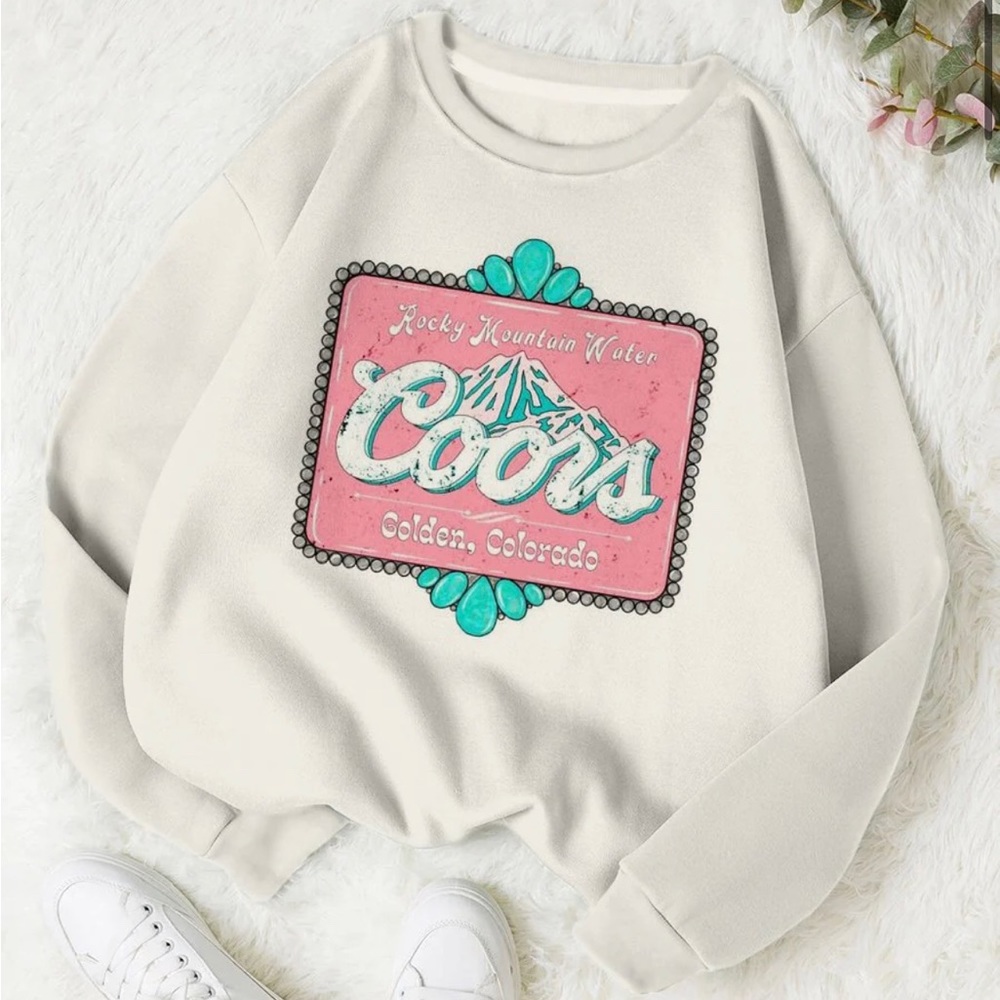 Coors Casual Cute Beige Drinking Sweatshirt size Large